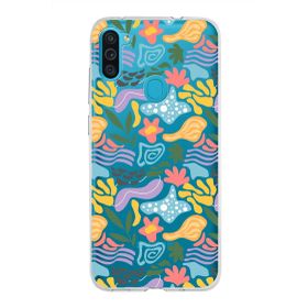 Printify Samsung Galaxy M11 İle Uyumlu 1mm Kapak Memphis Desen Tasarımlı Şeffaf Silikon Cep Telefonu Kılıfı