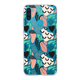 Printify Samsung Galaxy M11 İle Uyumlu 1mm Kapak Memphis Desen Tasarımlı Şeffaf Silikon Cep Telefonu Kılıfı