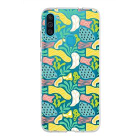 Printify Samsung Galaxy M11 İle Uyumlu 1mm Kapak Memphis Desen Tasarımlı Şeffaf Silikon Cep Telefonu Kılıfı