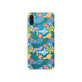 Printify Samsung Galaxy M11 İle Uyumlu 1mm Kapak Memphis Desen Tasarımlı Şeffaf Silikon Cep Telefonu Kılıfı