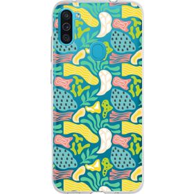 Printify Samsung Galaxy M11 İle Uyumlu 1mm Kapak Memphis Desen Tasarımlı Şeffaf Silikon Cep Telefonu Kılıfı