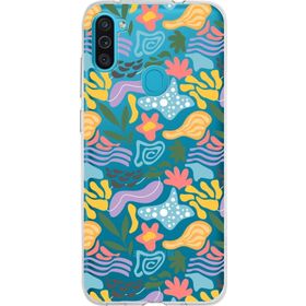 Printify Samsung Galaxy M11 İle Uyumlu 1mm Kapak Memphis Desen Tasarımlı Şeffaf Silikon Cep Telefonu Kılıfı