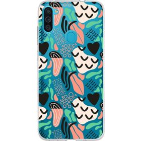 Printify Samsung Galaxy M11 İle Uyumlu 1mm Kapak Memphis Desen Tasarımlı Şeffaf Silikon Cep Telefonu Kılıfı