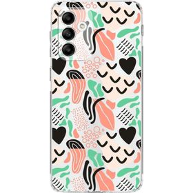 Printify Samsung Galaxy M13 Uyumlu Kamera Korumalı Kapak Memphis Desen Tasarımlı Şeffaf Cep Telefonu Kılıfı