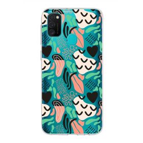 Printify Samsung Galaxy M21 İle Uyumlu 1mm Kapak Memphis Desen Tasarımlı Şeffaf Silikon Cep Telefonu Kılıfı