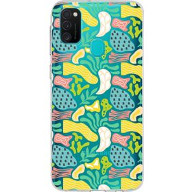 Printify Samsung Galaxy M21 İle Uyumlu 1mm Kapak Memphis Desen Tasarımlı Şeffaf Silikon Cep Telefonu Kılıfı