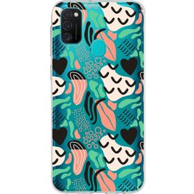 Printify Samsung Galaxy M21 İle Uyumlu 1mm Kapak Memphis Desen Tasarımlı Şeffaf Silikon Cep Telefonu Kılıfı