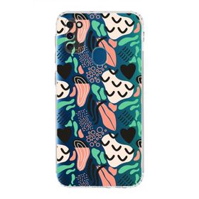 Printify Samsung Galaxy M21 Uyumlu Kamera Korumalı Kapak Memphis Desen Tasarımlı Şeffaf Cep Telefonu Kılıfı