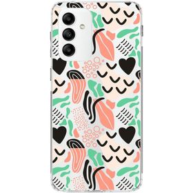 Printify Samsung Galaxy M22 İle Uyumlu 1mm Kapak Memphis Desen Tasarımlı Şeffaf Silikon Cep Telefonu Kılıfı