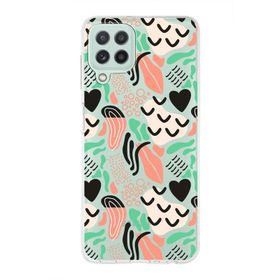 Printify Samsung Galaxy M22 İle Uyumlu 1mm Kapak Memphis Desen Tasarımlı Şeffaf Silikon Cep Telefonu Kılıfı