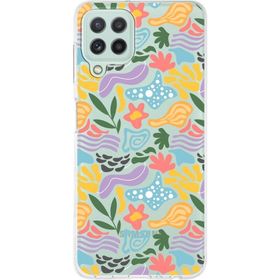 Printify Samsung Galaxy M22 İle Uyumlu 1mm Kapak Memphis Desen Tasarımlı Şeffaf Silikon Cep Telefonu Kılıfı