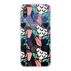 Printify Samsung Galaxy M30 İle Uyumlu 1mm Kapak Memphis Desen Tasarımlı Şeffaf Silikon Cep Telefonu Kılıfı
