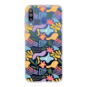 Printify Samsung Galaxy M30 İle Uyumlu 1mm Kapak Memphis Desen Tasarımlı Şeffaf Silikon Cep Telefonu Kılıfı