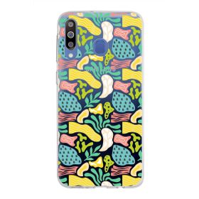 Printify Samsung Galaxy M30 İle Uyumlu 1mm Kapak Memphis Desen Tasarımlı Şeffaf Silikon Cep Telefonu Kılıfı