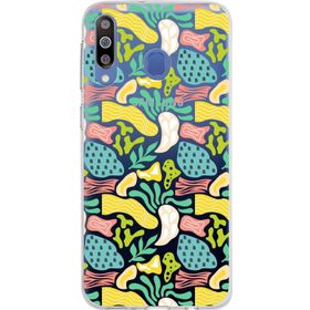 Printify Samsung Galaxy M30 İle Uyumlu 1mm Kapak Memphis Desen Tasarımlı Şeffaf Silikon Cep Telefonu Kılıfı