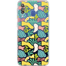 Printify Samsung Galaxy M30 Uyumlu Kamera Korumalı Kapak Memphis Desen Tasarımlı Şeffaf Cep Telefonu Kılıfı