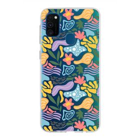 Printify Samsung Galaxy M30s İle Uyumlu 1mm Kapak Memphis Desen Tasarımlı Şeffaf Silikon Cep Telefonu Kılıfı