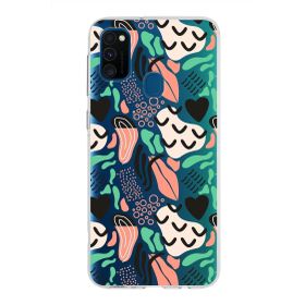 Printify Samsung Galaxy M30s İle Uyumlu 1mm Kapak Memphis Desen Tasarımlı Şeffaf Silikon Cep Telefonu Kılıfı