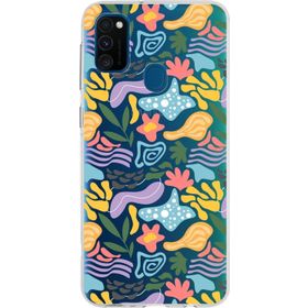 Printify Samsung Galaxy M30s İle Uyumlu 1mm Kapak Memphis Desen Tasarımlı Şeffaf Silikon Cep Telefonu Kılıfı