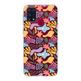 Printify Samsung Galaxy M31 İle Uyumlu 1mm Kapak Memphis Desen Tasarımlı Şeffaf Silikon Cep Telefonu Kılıfı