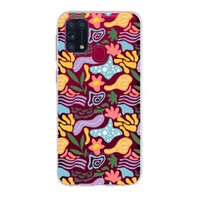 Printify Samsung Galaxy M31 İle Uyumlu 1mm Kapak Memphis Desen Tasarımlı Şeffaf Silikon Cep Telefonu Kılıfı