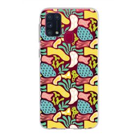 Printify Samsung Galaxy M31 İle Uyumlu 1mm Kapak Memphis Desen Tasarımlı Şeffaf Silikon Cep Telefonu Kılıfı