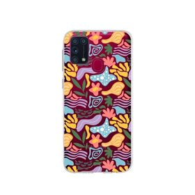 Printify Samsung Galaxy M31 İle Uyumlu 1mm Kapak Memphis Desen Tasarımlı Şeffaf Silikon Cep Telefonu Kılıfı