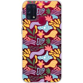 Printify Samsung Galaxy M31 İle Uyumlu 1mm Kapak Memphis Desen Tasarımlı Şeffaf Silikon Cep Telefonu Kılıfı