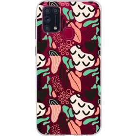 Printify Samsung Galaxy M31 İle Uyumlu 1mm Kapak Memphis Desen Tasarımlı Şeffaf Silikon Cep Telefonu Kılıfı