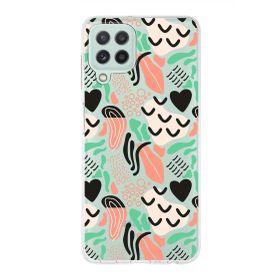 Printify Samsung Galaxy M32 İle Uyumlu 1mm Kapak Memphis Desen Tasarımlı Şeffaf Silikon Cep Telefonu Kılıfı