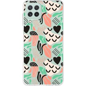 Printify Samsung Galaxy M32 İle Uyumlu 1mm Kapak Memphis Desen Tasarımlı Şeffaf Silikon Cep Telefonu Kılıfı