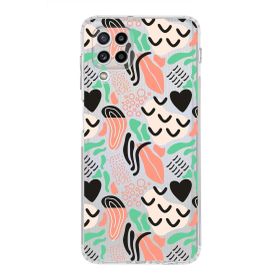 Printify Samsung Galaxy M32 Uyumlu Kamera Korumalı Kapak Memphis Desen Tasarımlı Şeffaf Cep Telefonu Kılıfı