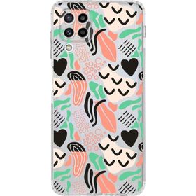 Printify Samsung Galaxy M32 Uyumlu Kamera Korumalı Kapak Memphis Desen Tasarımlı Şeffaf Cep Telefonu Kılıfı