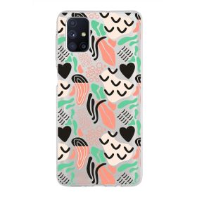 Printify Samsung Galaxy M51 İle Uyumlu 1mm Kapak Memphis Desen Tasarımlı Şeffaf Silikon Cep Telefonu Kılıfı
