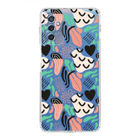 Printify Samsung Galaxy M52 Uyumlu Kamera Korumalı Kapak Memphis Desen Tasarımlı Şeffaf Cep Telefonu Kılıfı