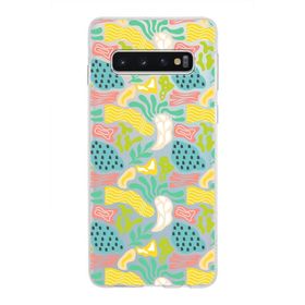 Printify Samsung Galaxy S10 İle Uyumlu 1mm Kapak Memphis Desen Tasarımlı Şeffaf Silikon Cep Telefonu Kılıfı