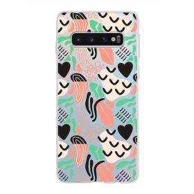 Printify Samsung Galaxy S10 İle Uyumlu 1mm Kapak Memphis Desen Tasarımlı Şeffaf Silikon Cep Telefonu Kılıfı