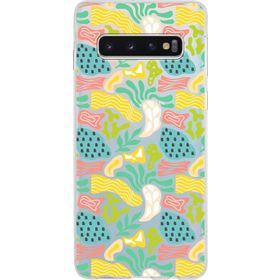 Printify Samsung Galaxy S10 İle Uyumlu 1mm Kapak Memphis Desen Tasarımlı Şeffaf Silikon Cep Telefonu Kılıfı