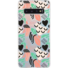 Printify Samsung Galaxy S10 İle Uyumlu 1mm Kapak Memphis Desen Tasarımlı Şeffaf Silikon Cep Telefonu Kılıfı