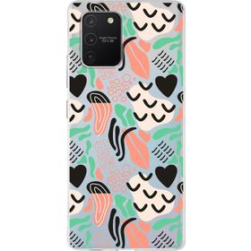 Printify Samsung Galaxy S10 Lite İle Uyumlu 1mm Kapak Memphis Desen Tasarımlı Şeffaf Silikon Cep Telefonu Kılıfı