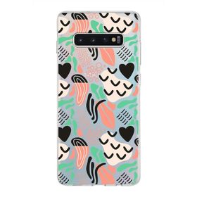 Printify Samsung Galaxy S10 Plus İle Uyumlu 1mm Kapak Memphis Desen Tasarımlı Şeffaf Silikon Cep Telefonu Kılıfı