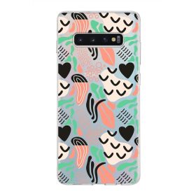 Printify Samsung Galaxy S10 Plus İle Uyumlu 1mm Kapak Memphis Desen Tasarımlı Şeffaf Silikon Cep Telefonu Kılıfı