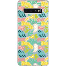 Printify Samsung Galaxy S10 Plus İle Uyumlu 1mm Kapak Memphis Desen Tasarımlı Şeffaf Silikon Cep Telefonu Kılıfı