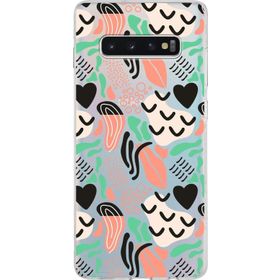 Printify Samsung Galaxy S10 Plus İle Uyumlu 1mm Kapak Memphis Desen Tasarımlı Şeffaf Silikon Cep Telefonu Kılıfı
