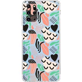 Printify Samsung Galaxy S20 Plus İle Uyumlu 1mm Kapak Memphis Desen Tasarımlı Şeffaf Silikon Cep Telefonu Kılıfı