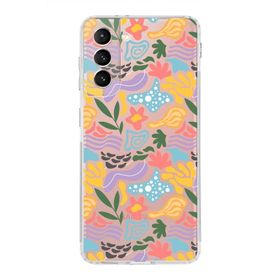 Printify Samsung Galaxy S21 Fe İle Uyumlu 1mm Kapak Memphis Desen Tasarımlı Şeffaf Silikon Cep Telefonu Kılıfı