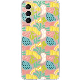 Printify Samsung Galaxy S21 Fe İle Uyumlu 1mm Kapak Memphis Desen Tasarımlı Şeffaf Silikon Cep Telefonu Kılıfı