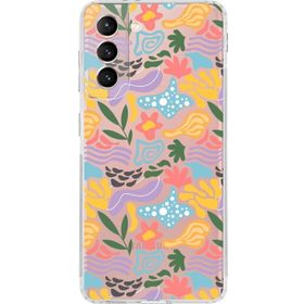Printify Samsung Galaxy S21 Fe İle Uyumlu 1mm Kapak Memphis Desen Tasarımlı Şeffaf Silikon Cep Telefonu Kılıfı