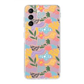 Printify Samsung Galaxy S21 İle Uyumlu 1mm Kapak Memphis Desen Tasarımlı Şeffaf Silikon Cep Telefonu Kılıfı