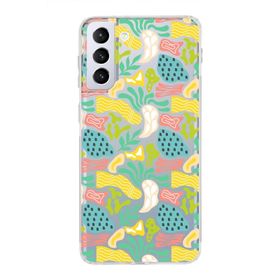 Printify Samsung Galaxy S21 Plus İle Uyumlu 1mm Kapak Memphis Desen Tasarımlı Şeffaf Silikon Cep Telefonu Kılıfı